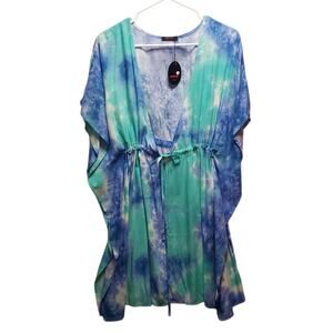 Adome Aqua Blue Beach Cover-Up | Size S | Oversized Flowy Drawstring Waist